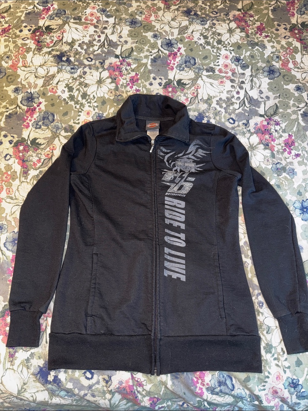 Harley-Davidson Black Full-Zip Jacket with Gray 'Ride to Live' Graphic